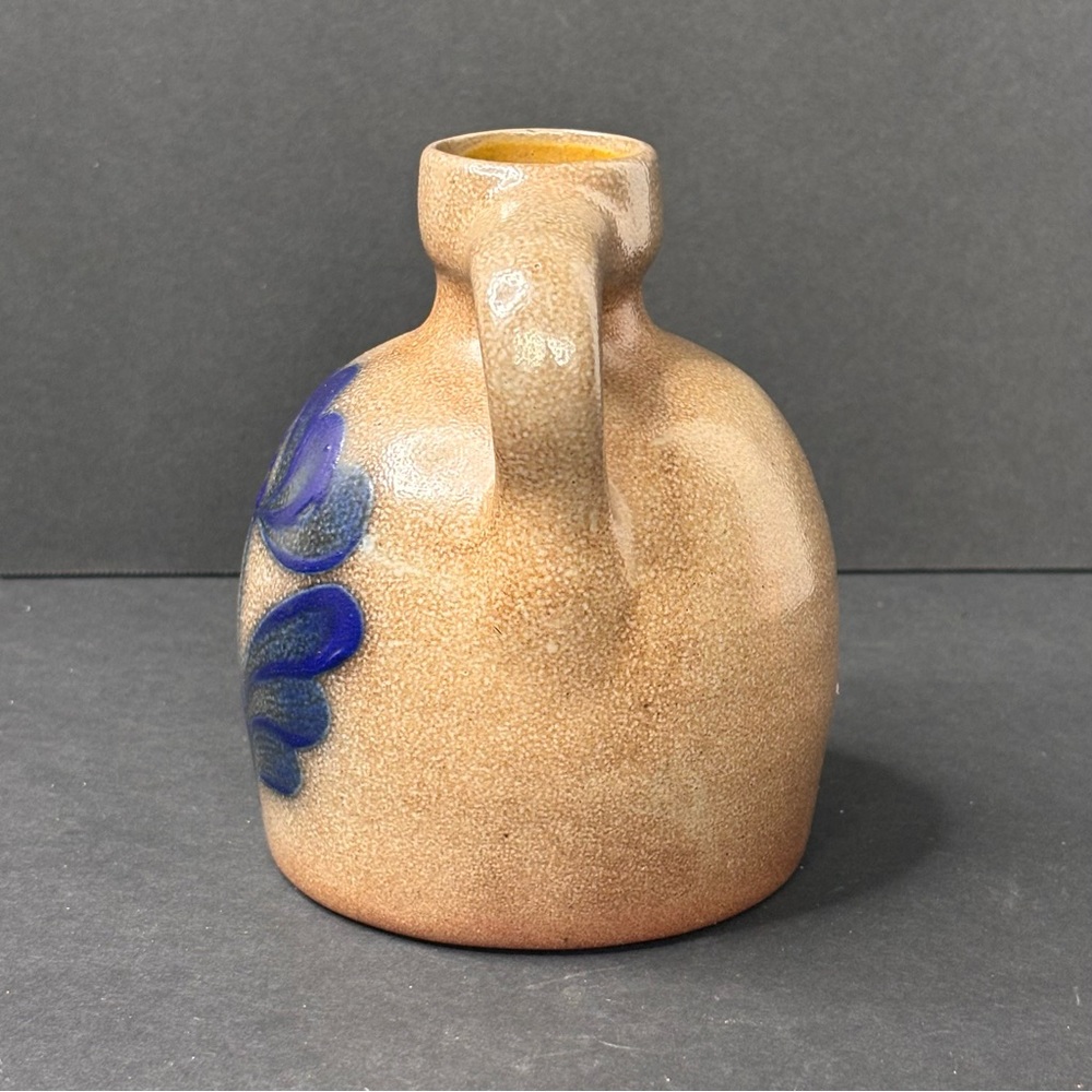 VTG BBP Beaumont Brothers Salt Glazed Stoneware Pottery Jug Blue Flower 4.5” - Picture 2 of 8